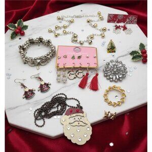 Christmas Jewelry Lot Santa Claus Earrings Necklaces Brooch Pins